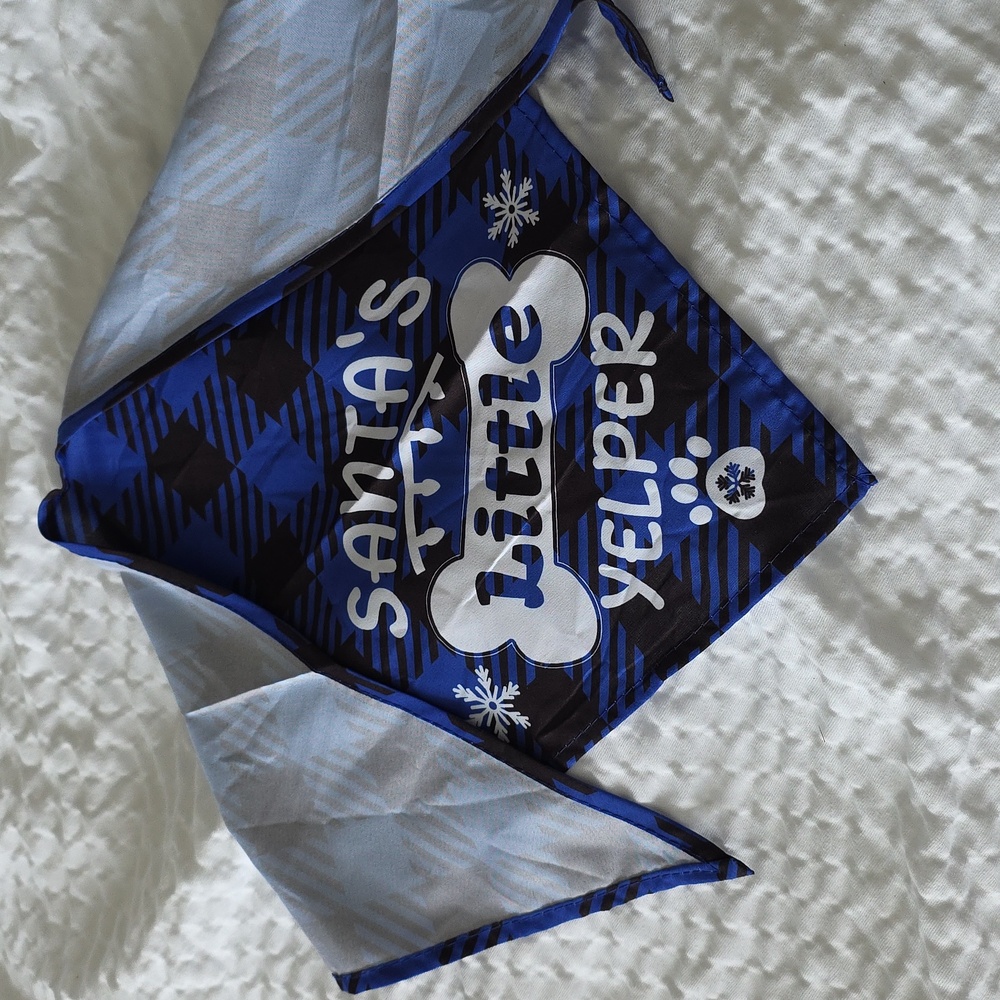 Festive Chriatmas Dog Bandanas Set - Red, Green, Blue, Gray & Red Collar - Picture 4 of 9